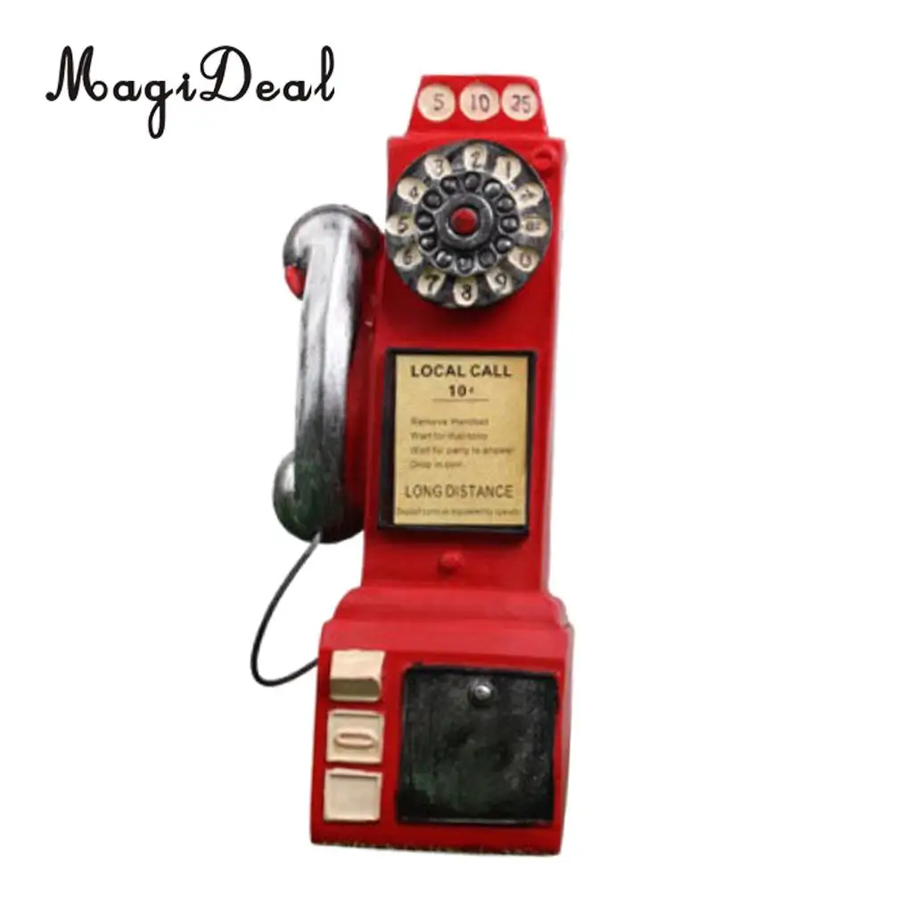 Vintage Rotary Phone Piggy Bank Home Office Desk Display Resin Crafts Tabletop Centerpieces Collectible Figurines Ornaments Gift