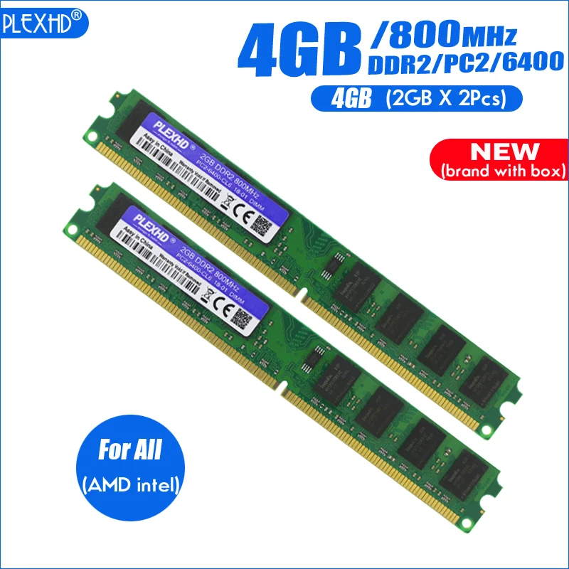 PLEXHD New 4GB ( 2GB X 2Pcs ) DDR2 PC2-6400 800MHz For Desktop PC DIMM 2G PC2 6400 Memory RAM (For intel amd) Fully compatible
PLEXHD New 4GB ( 2GB X 2Pcs ) DDR2 PC2-6400 800MHz For Desktop PC DIMM 2G PC2 6400 Memory RAM (For intel amd) Fully compatible