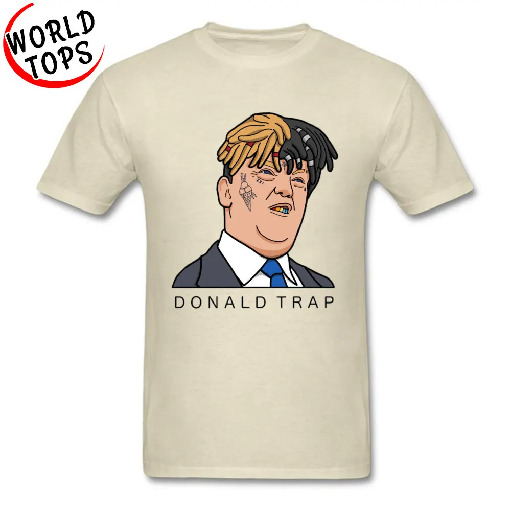 DONALD TRAP Summer/Autumn 100% Cotton O Neck Tops Tees Short Sleeve Funny Tee Shirt Special Casual T Shirts Top Quality DONALD TRAP beige