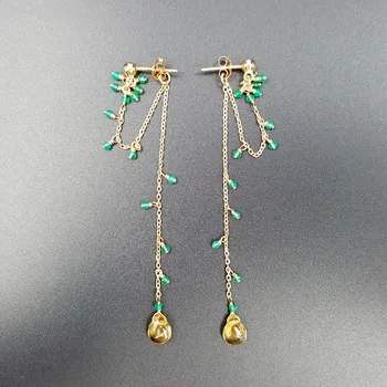 LiiJi Unique Natural Citrine Green Onyx Agate Tear Drop 925 sterling silver Gold Color Chain Handwork Long Earrings 8cm
LiiJi Unique Natural Citrine Green Onyx Agate Tear Drop 925 sterling silver Gold Color Chain Handwork Long Earrings 8cm