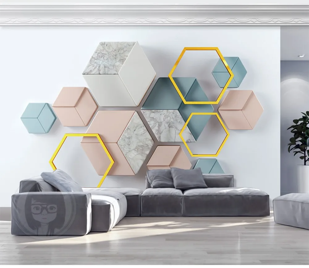 Фото Custom 3D Mural Wallpaper 3d Modern Minimalist Geometric Marble Mosaic TV Background Wall Decoration | Обустройство дома