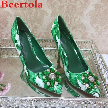 New Women Pumps Pointed Toe Slip On Green Banana Leaves Print Ladies Shoes Crystal Flowers Sweet Wedding High Heels Shoes Women
New Women Pumps Pointed Toe Slip On Green Banana Leaves Print Ladies Shoes Crystal Flowers Sweet Wedding High Heels Shoes Women