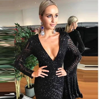 2019 New Fashion Black Sequin Dress Long Sleeve V Neck Long Maxi Mermaid Celebrity party Vestidos Wholesale
2019 New Fashion Black Sequin Dress Long Sleeve V Neck Long Maxi Mermaid Celebrity party Vestidos Wholesale