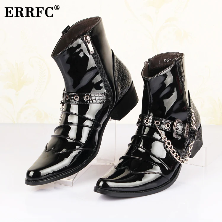 ERRFC Fashion Forward Pointed Toe Men Black Ankle Boot Trend Buckle Patent Leather Shoes Man Chains Charm Party Show Shoes
ERRFC Fashion Forward Pointed Toe Men Black Ankle Boot Trend Buckle Patent Leather Shoes Man Chains Charm Party Show Shoes