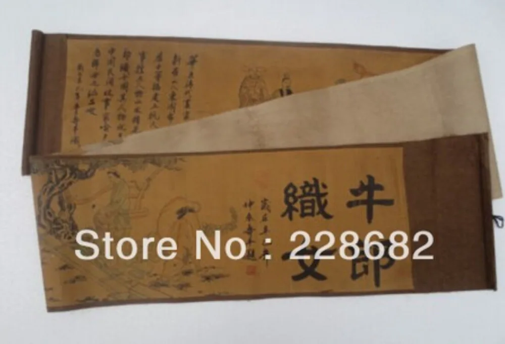 Chinese calligraphy folklore love story old scroll paintings,About Cowherd boys and girls weaving
Chinese calligraphy folklore love story old scroll paintings,About Cowherd boys and girls weaving