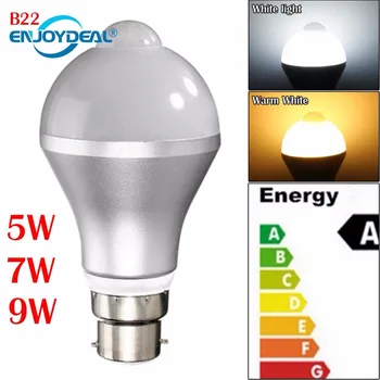 

SMD 5730 E27 B22 Motion Sensor LED Light Bulb 5W 7W 9W Smart PIR Infrared Body Sensor Night Light Globe Bulb AC 85-265V