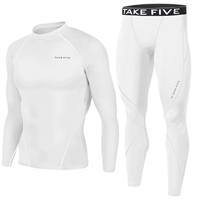 Фото New Premium TakeFive Men's Compression Skin Tight Long Sleeve Top & Pants Sets-004+016 White | Мужская одежда
