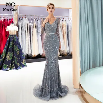 Luxuries Mermaid Long Sleeves Prom Dresses with Beaded Crystals Tulle Sweep Train Evening Gown Prom Dresses Custom Made
Luxuries Mermaid Long Sleeves Prom Dresses with Beaded Crystals Tulle Sweep Train Evening Gown Prom Dresses Custom Made