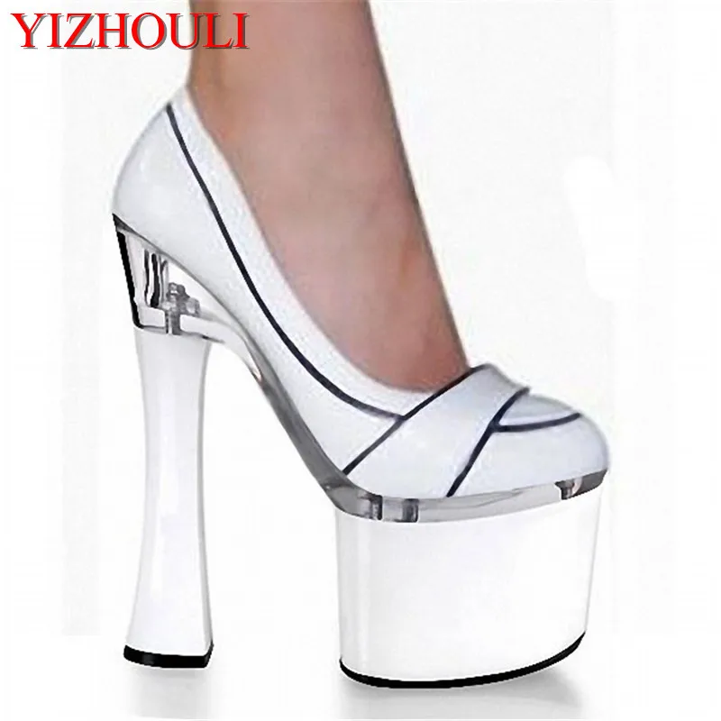 

18cm High-Heeled Shoes With Single Shoes Formal Plus Size Shoes Platform 7 Inch Stiletto With Thick Shoes