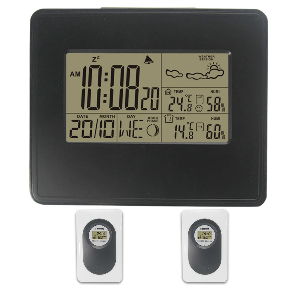 New DYKIE RF RCC Wireless Weather Station Digital Weather Forecast Alarm Clock Temperature Humidity Backlight 2 Transmitters
New DYKIE RF RCC Wireless Weather Station Digital Weather Forecast Alarm Clock Temperature Humidity Backlight 2 Transmitters