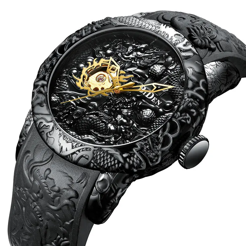 BIDEN Black 3D Engraved Dragon Automatic Mechanical Men Watches Waterproof Sports For Men Self-winding Wrist Watch Male Clock
BIDEN Black 3D Engraved Dragon Automatic Mechanical Men Watches Waterproof Sports For Men Self-winding Wrist Watch Male Clock