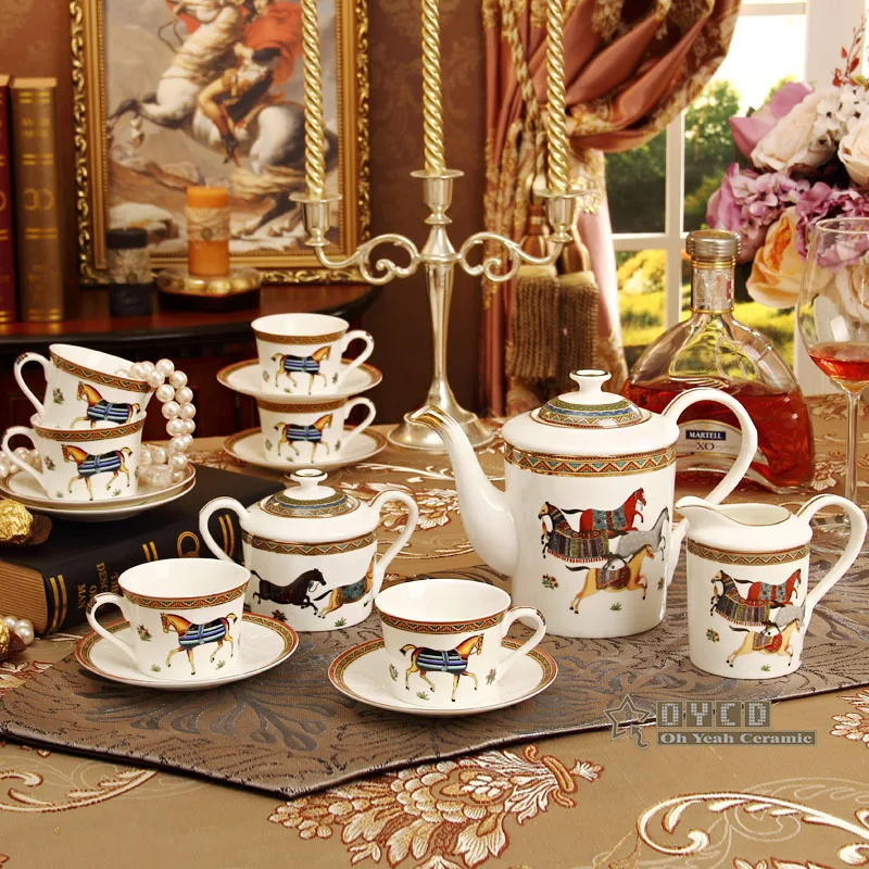 Porcelain coffee set bone china god horses design outline in gold 15pcs European tea set coffee pot coffee jug cup saucer set
Porcelain coffee set bone china god horses design outline in gold 15pcs European tea set coffee pot coffee jug cup saucer set