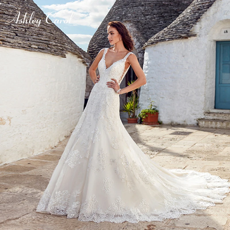 Ashley Carol A-Line Romantic Wedding Dress Sexy V-neck Lace Spaghetti Straps Court Train Backless Bride Gown Vestido de Noiva
Ashley Carol A-Line Romantic Wedding Dress Sexy V-neck Lace Spaghetti Straps Court Train Backless Bride Gown Vestido de Noiva