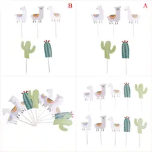 5 pçs/lote Bonito Dos Desenhos Animados Decoração Do Partido Suprimentos de Aniversário Bonito Alpaca Alpaca Cactus Bolo Topper Decorações Do Partido(China)