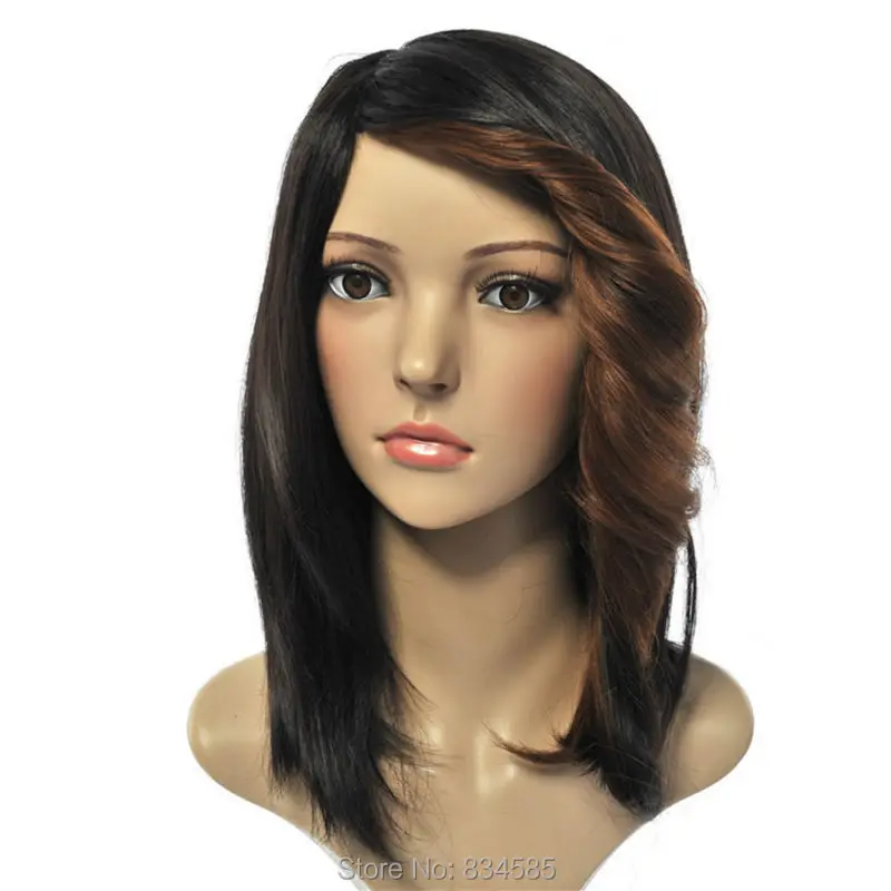 

Celebrity Wigs Girls Fashion Black Loose Long Hair With Light Brown Big Curly Tilted Frisette Women Cosplay Wig