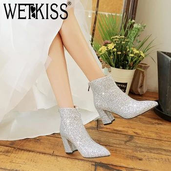 WETKISS Autumn Sequin Cloth Women Ankle Boots Pointed Toe Fashion Zip Bootie Sexy Thick High Heel Shoes Wedding Female Boots
WETKISS Autumn Sequin Cloth Women Ankle Boots Pointed Toe Fashion Zip Bootie Sexy Thick High Heel Shoes Wedding Female Boots