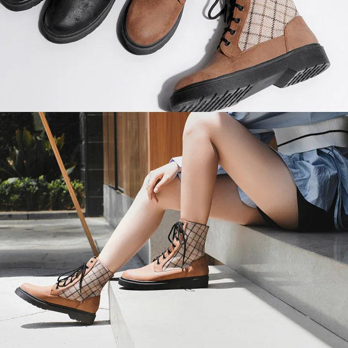 LIHUAMAO Plaid vintage Motorcycle boots women ankle boots lace up round toe thick sole platform square heel outdoor boots
LIHUAMAO Plaid vintage Motorcycle boots women ankle boots lace up round toe thick sole platform square heel outdoor boots