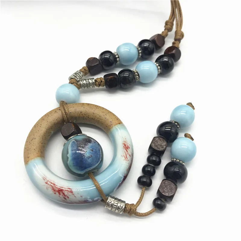 Fashion Ethnic Style Ceramic Pendant Long Necklace Handmade Porcelain Bead Adjustable Wax Rope Sweater Necklace For Women
Fashion Ethnic Style Ceramic Pendant Long Necklace Handmade Porcelain Bead Adjustable Wax Rope Sweater Necklace For Women