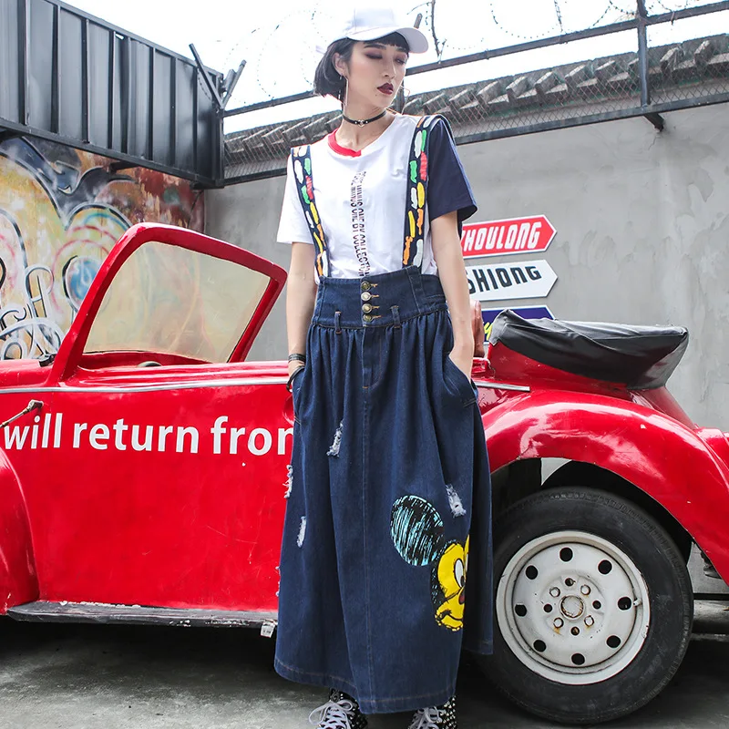 2018 Summer New Stripe Ms. T-shirt + Mickey Cartoon Print Large Waist Thin Strap Jeans Dress Two-piece
2018 Summer New Stripe Ms. T-shirt + Mickey Cartoon Print Large Waist Thin Strap Jeans Dress Two-piece