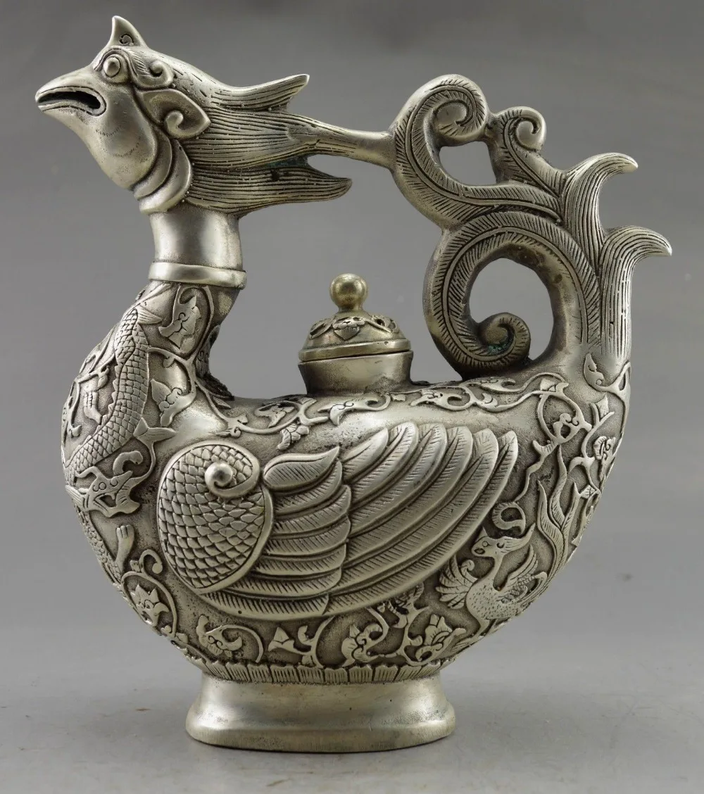 Christmas Chinese fengshui silver Phoenix bird Wine Tea Pot Flagon Claret Jug Statue Halloween
Christmas Chinese fengshui silver Phoenix bird Wine Tea Pot Flagon Claret Jug Statue Halloween