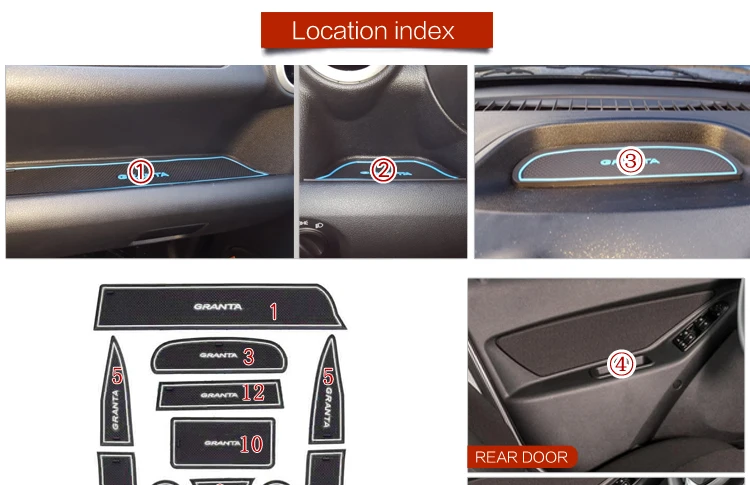 smabee Gate slot pad Interior Door Pad/Cup For LADA GRANTA Non-slip mats red/blue/white mats