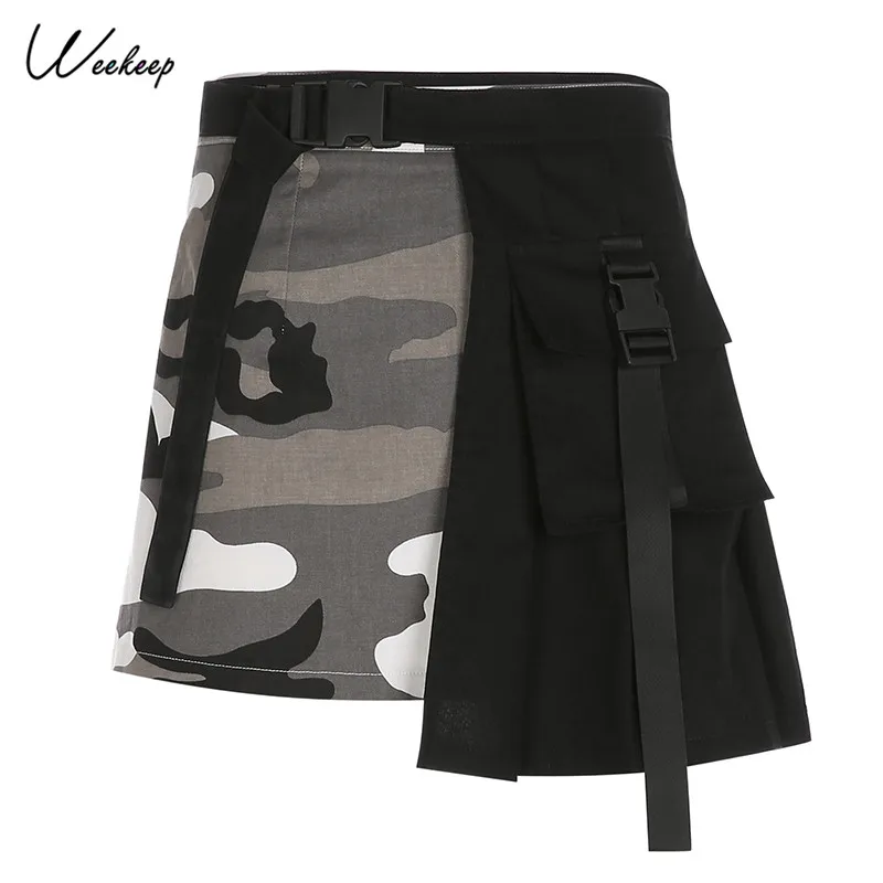 Weekeep High Waist Belt Casual Camouflage Women Skirts Patchowrk Fashion Pockets A-line Skirt Summer Harajuku Mini Skirts 2019
Weekeep High Waist Belt Casual Camouflage Women Skirts Patchowrk Fashion Pockets A-line Skirt Summer Harajuku Mini Skirts 2019