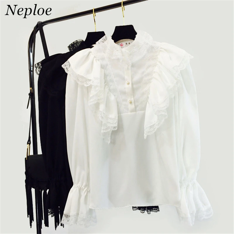 Neploe 2019 Spring New Women Sweet Retro Stand Collar Splicing Lace Shirt Ruffles Flare Sleeve Blouse Slim Female Blusas 66457
Neploe 2019 Spring New Women Sweet Retro Stand Collar Splicing Lace Shirt Ruffles Flare Sleeve Blouse Slim Female Blusas 66457