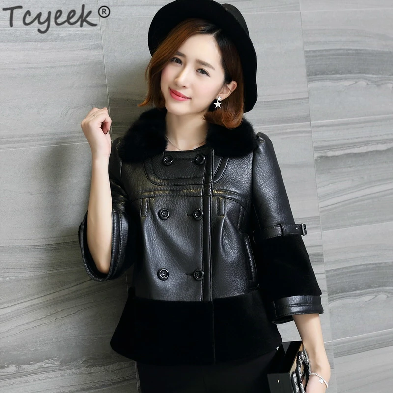 Tcyeek Genuine Leather Jackets Women Real Mink Fur Collar Double Breasted Natural Sheepskin Coat Female Short Clothes LWL1435
Tcyeek Genuine Leather Jackets Women Real Mink Fur Collar Double Breasted Natural Sheepskin Coat Female Short Clothes LWL1435