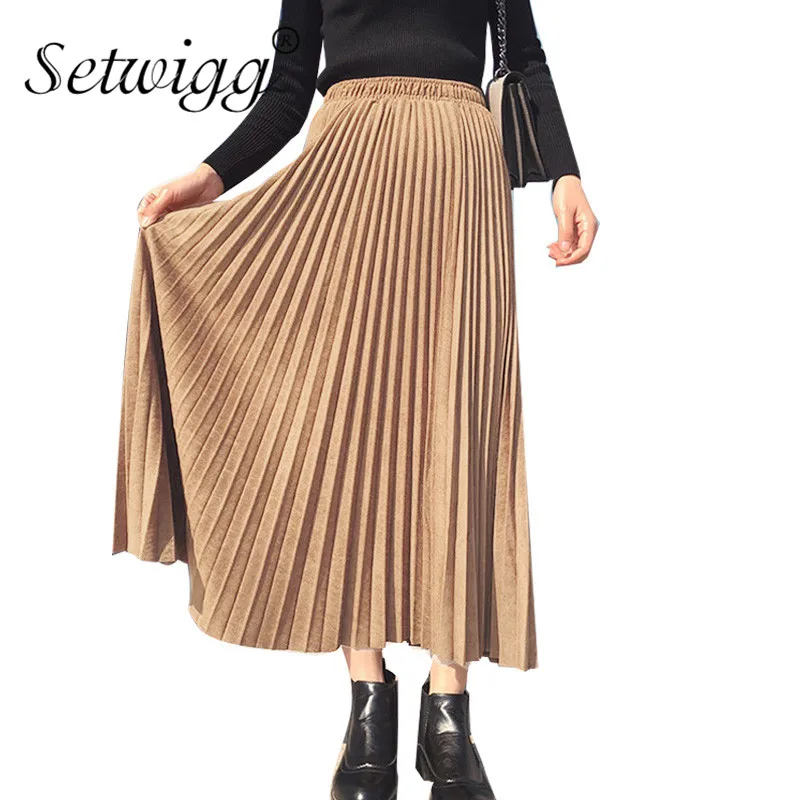 Autumn Suede Pleated Long Skirt Solid Womens Vintage Velvet Mid-calf A-line Long Skirts Pink Green Burgundy Gray Saias Faldas
Autumn Suede Pleated Long Skirt Solid Womens Vintage Velvet Mid-calf A-line Long Skirts Pink Green Burgundy Gray Saias Faldas
