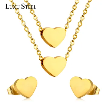 LUXUSTEEL Necklace Earring Sets Gold Double Heart Pendant Necklace Fashion Stainless Steel Chain Double Jewelry Sets Lover's
LUXUSTEEL Necklace Earring Sets Gold Double Heart Pendant Necklace Fashion Stainless Steel Chain Double Jewelry Sets Lover's