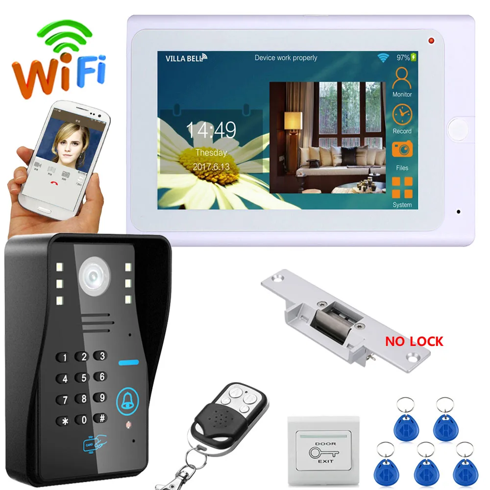 

7" TFT Wired / Wireless Wifi RFID Password Video Doorbell Intercom System with Electric Strike Lock+ IR-CUT HD1000TVL