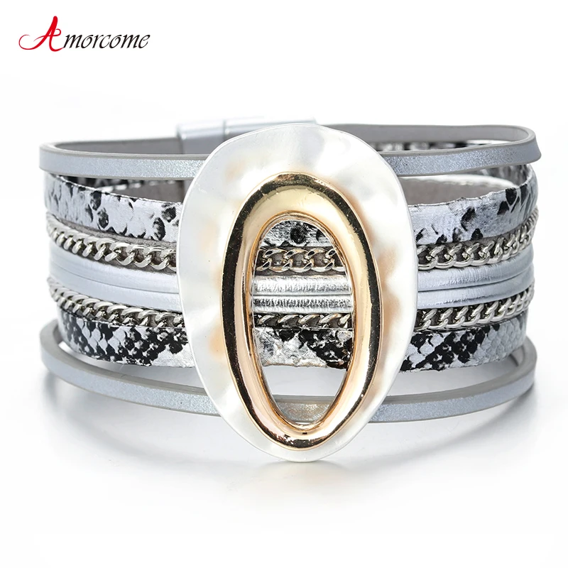 Amorcome Snake Grain Pattern Leather Bracelets for Women 2019 Fashion Elegant Elliptic Charm Wrap Bracelet Female Jewelry Gift
Amorcome Snake Grain Pattern Leather Bracelets for Women 2019 Fashion Elegant Elliptic Charm Wrap Bracelet Female Jewelry Gift