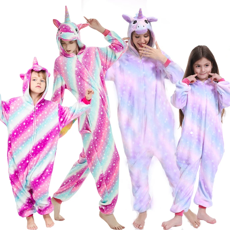 Детские пижамы с единорогом зимние взрослые комбинезоны женская одежда для сна