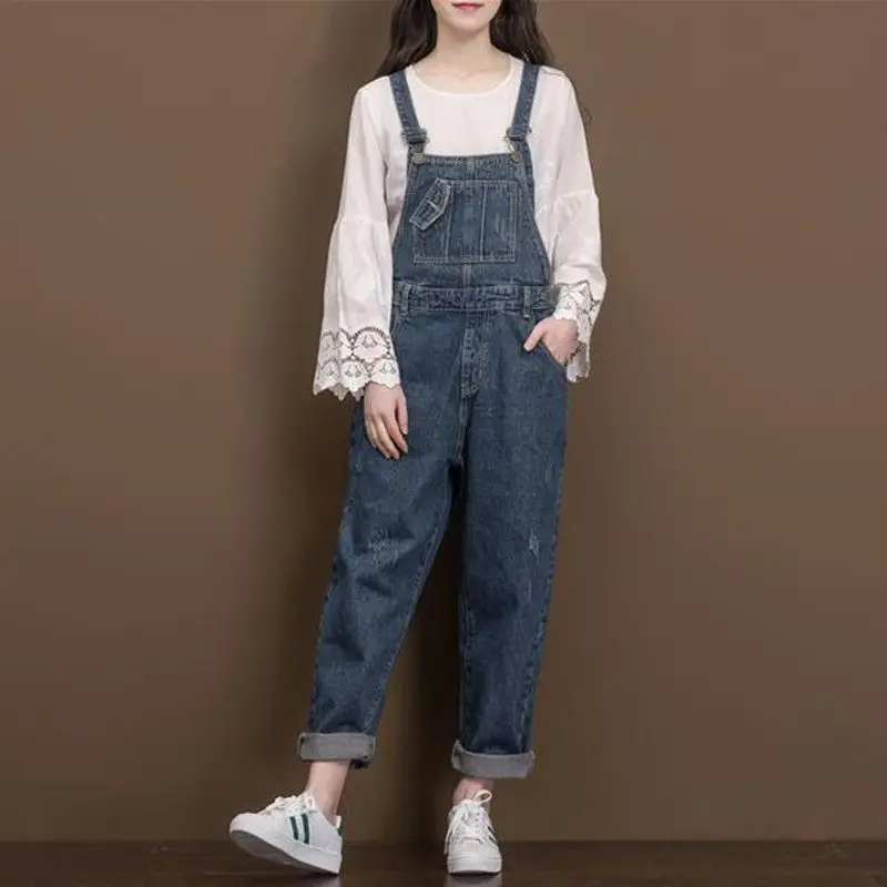 Loose Thick Jean Overalls Winter Plus Size Solid color suspenders Cowboy cargo pants Casual Straight Pocket Denim Jumpsuit 6720 Loose Thick Jean Overalls Winter Plus Size Solid color suspenders Cowboy cargo pants Casual Straight Pocket Denim Jumpsuit 6720