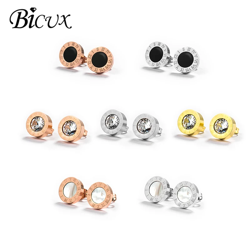 BICUX Small Stainless Steel Rose Gold Silver Crystal Women Stud Earrings Gifts for Women Fashion Jewelry Roman Numerals Earring
BICUX Small Stainless Steel Rose Gold Silver Crystal Women Stud Earrings Gifts for Women Fashion Jewelry Roman Numerals Earring