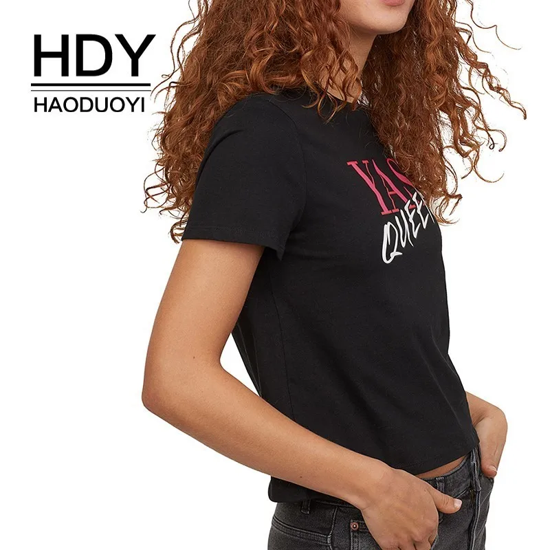 HDY Haoduoyi Summer Women Tops Pure Color Black Commuter T-shirt Fashion Letter Printed Femme Tee Round Neck Short Sleeves
HDY Haoduoyi Summer Women Tops Pure Color Black Commuter T-shirt Fashion Letter Printed Femme Tee Round Neck Short Sleeves
