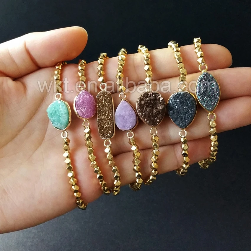 WT-B261 Fashion Charm Beads Flexible Druzy Bracelets Natural druzy stone with Yellow Brass Beads Bracelets Flexible for Women
WT-B261 Fashion Charm Beads Flexible Druzy Bracelets Natural druzy stone with Yellow Brass Beads Bracelets Flexible for Women