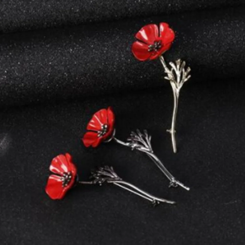 

3D Vintage Red Poppy Flower Squid Brooch Pin Collar Corsage Gold Silver Black Pins Shirt Badge Vintage Jewelry Gift For Women