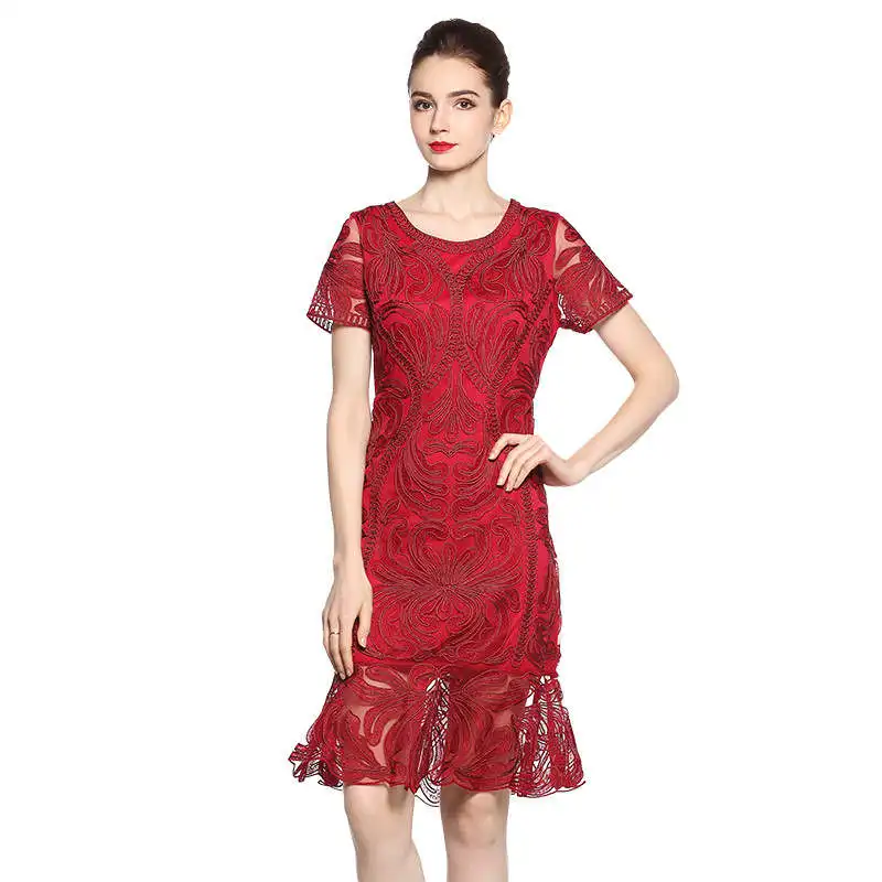 2019 Women Floral Lace Scalloped Tulle Party Dress Short Sleeves Slim Lady Princess Bridesmaid Embroidered Dress
2019 Women Floral Lace Scalloped Tulle Party Dress Short Sleeves Slim Lady Princess Bridesmaid Embroidered Dress