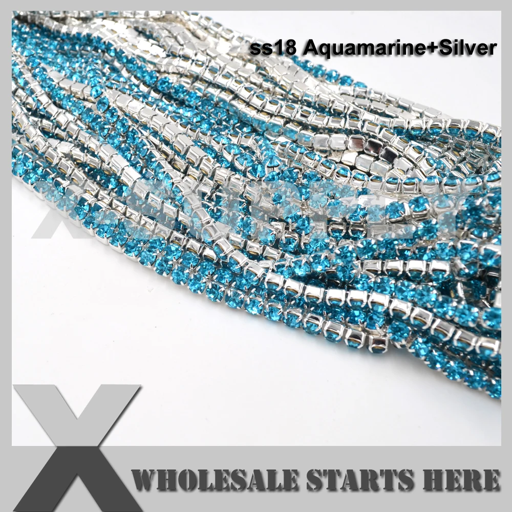 SS18(4.1-4.5mm) CLOSE Rhinestone Cup Chain, DENSE Rhinestone Silver Chains with Aquamarine Color Rhinestones
SS18(4.1-4.5mm) CLOSE Rhinestone Cup Chain, DENSE Rhinestone Silver Chains with Aquamarine Color Rhinestones
