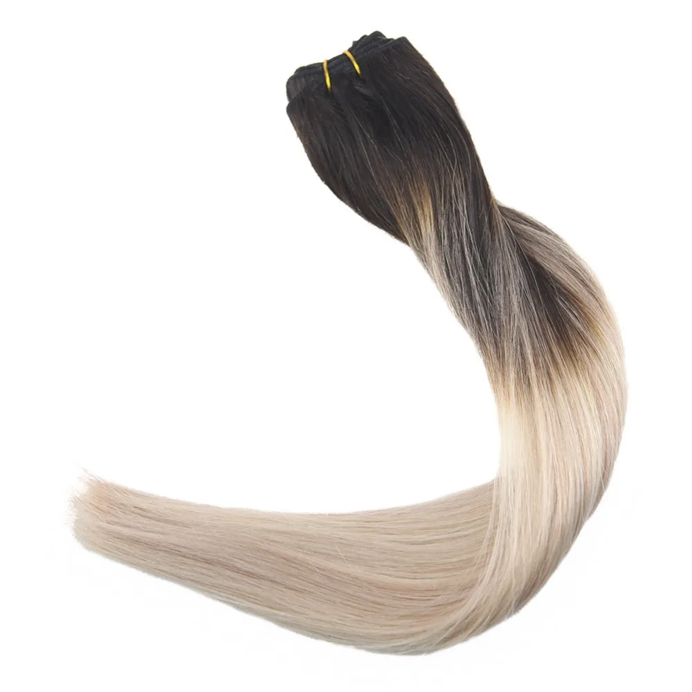 

Full Shine Hair Bundles Hair Weft 100g Balayage Hair Extension Color #1B Fading to 18 and #60 Blonde 100% Remy Human Hair Weave