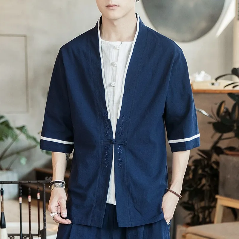 #3911 Half Sleeve Cotton Linen Jacket Men Vintage Japanese Streetwaer Kimono Jacket Men Embroidery Single Button Plus Size 5XL 
#3911 Half Sleeve Cotton Linen Jacket Men Vintage Japanese Streetwaer Kimono Jacket Men Embroidery Single Button Plus Size 5XL