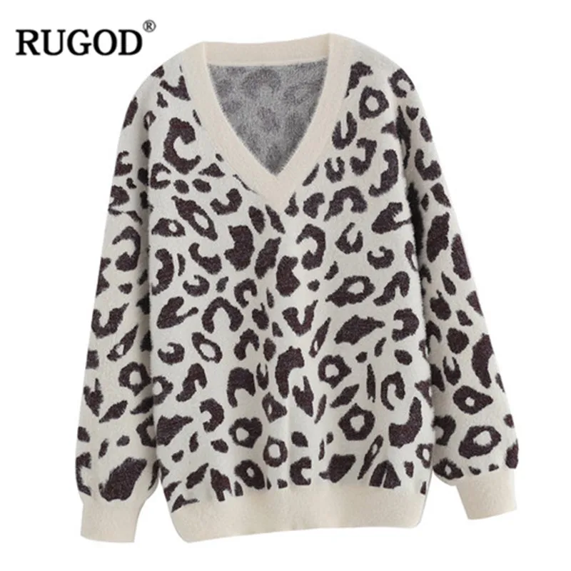 RUGOD Vintage sweater women Fashion V Neck Leopard printing Mink Cashmere knitted sweaters female casual pukkovers jumpers lady
RUGOD Vintage sweater women Fashion V Neck Leopard printing Mink Cashmere knitted sweaters female casual pukkovers jumpers lady