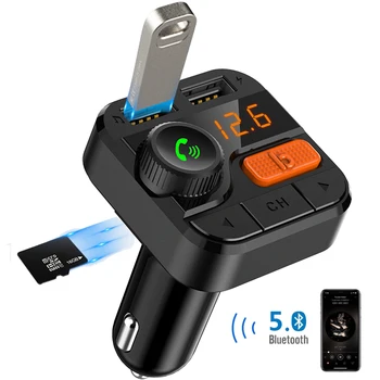 

JINSERTA Bluetooth 5.0 FM Transmitter Modulator Bass Music Handsfree Car Kit Radio MP3 Player Support TF Card U-disk USB Charge