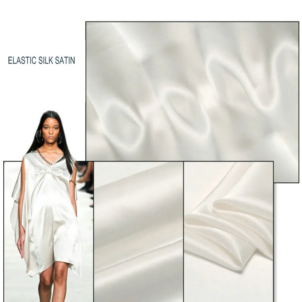 Nature White Elastic Silk Satin Fabric Undyed Silk Fabric 16 M/M to 40 M/M