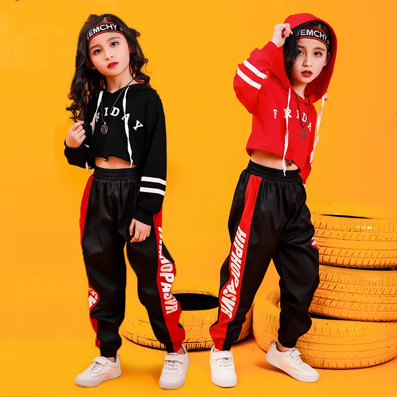 Jazz Dance Costumes Hip Hop Kids Long Sleeve Hooded Top Jogger Pants Girls Hiphop Clothes Street Dance Stage Show Wear (3)