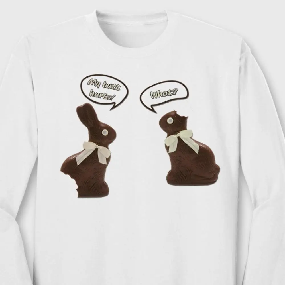 My Butt Hurts Funny Chocolate Bunny T-shirt Candy Easter Long Sleeve Tee | Мужская одежда