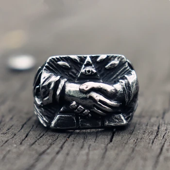 Retro 316L Stainless Steel Ring Mens Eye of Providence Masonic Symbol Handshake Rings Freemasonry Jewelry
Retro 316L Stainless Steel Ring Mens Eye of Providence Masonic Symbol Handshake Rings Freemasonry Jewelry