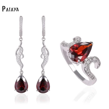 PATAYA Women Fine Jewelry Sets True White Gold Rose Red Cubic Zirconia Romantic Water Droplets Wedding Long Earrings Ring Sets
PATAYA Women Fine Jewelry Sets True White Gold Rose Red Cubic Zirconia Romantic Water Droplets Wedding Long Earrings Ring Sets