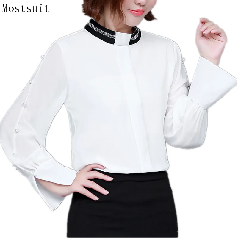 M-3xl White Black Chiffon Blusas Women Pearl Beading Stand Collar Long Sleeve Blouses Korean Office Elegant Shirt Tops Plus Size
M-3xl White Black Chiffon Blusas Women Pearl Beading Stand Collar Long Sleeve Blouses Korean Office Elegant Shirt Tops Plus Size